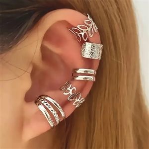 New 5Pcs Silver Ear Cuff Non Piercing Earring Clip On Cartilage Helix Wrap